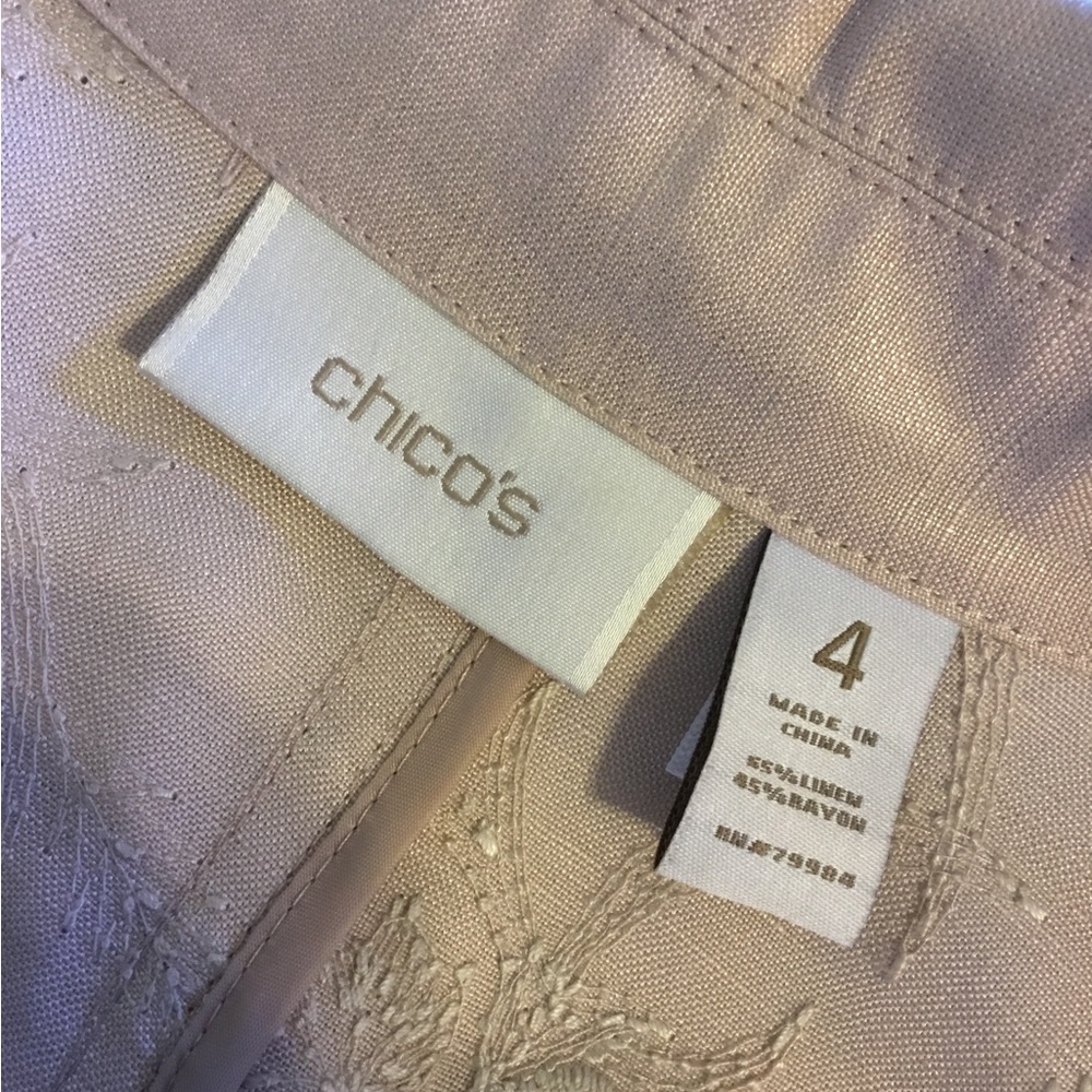 CHICO’S Light Pink Textured Linen size 4 (XXL=20) Blazer Jean jacket 3/4 sleeve - Picture 7 of 12